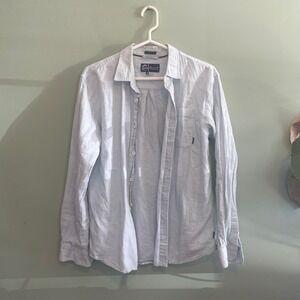 O'Neill‎ Mens Casual Preppy Linen Blend Long Sleeve Button Up Shirt Blue Small